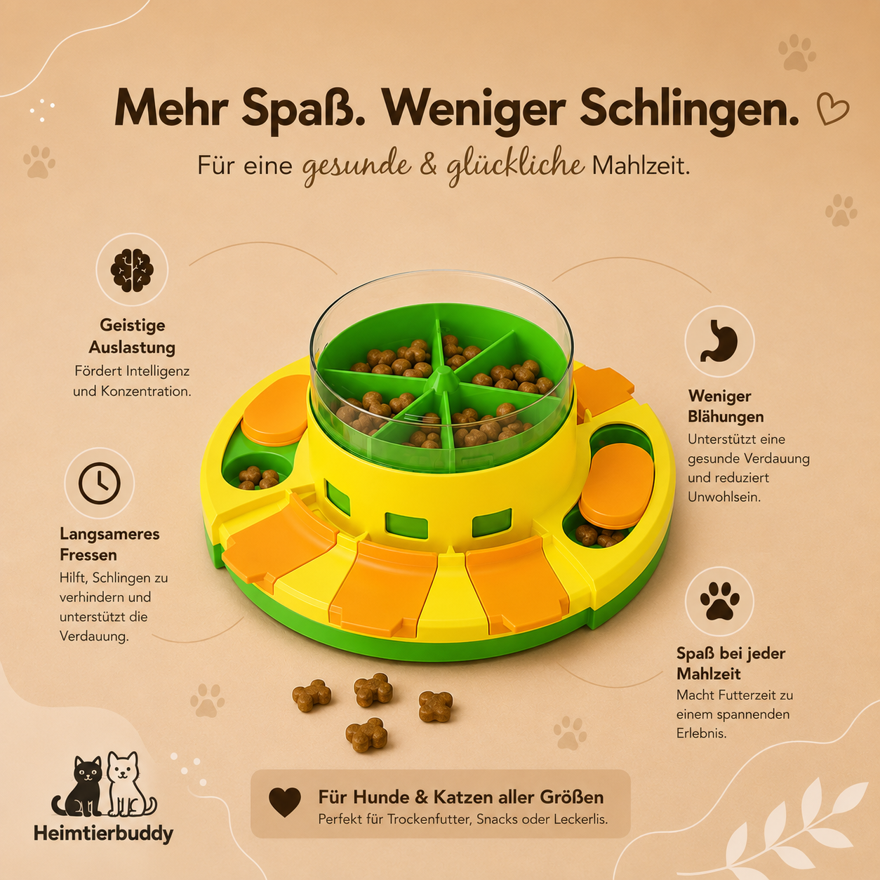 Interaktiver Futterspender mit Anti-Schling Napf